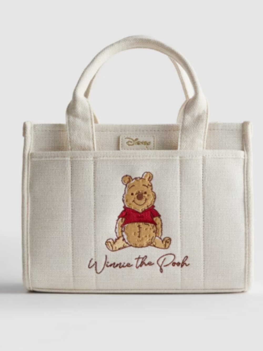 Disney Winnie the Pooh Mini Tote Bag Purse Crossbody Bag Cream Canvas Woven Feel